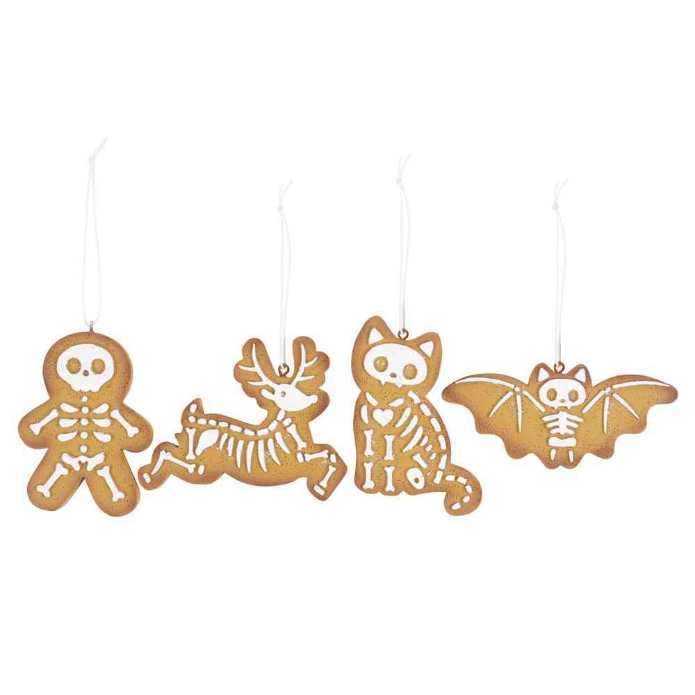 Something Different - Set of 4 Creepy Skeleton Cookie Ornaments Christmas baubles - Multicolours